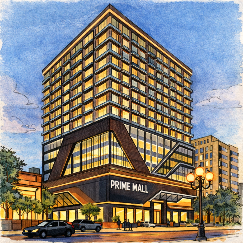 Modern mall building with urban design.