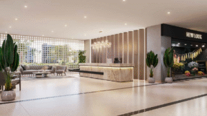 Interior concept of Lahore Sky Direct Factory Outlet (DFO) Mall showing retail walkways and storefronts.