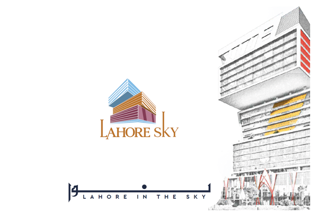 3D architectural render of Lahore Sky’s towers with cantilevered terraces and glass façade.