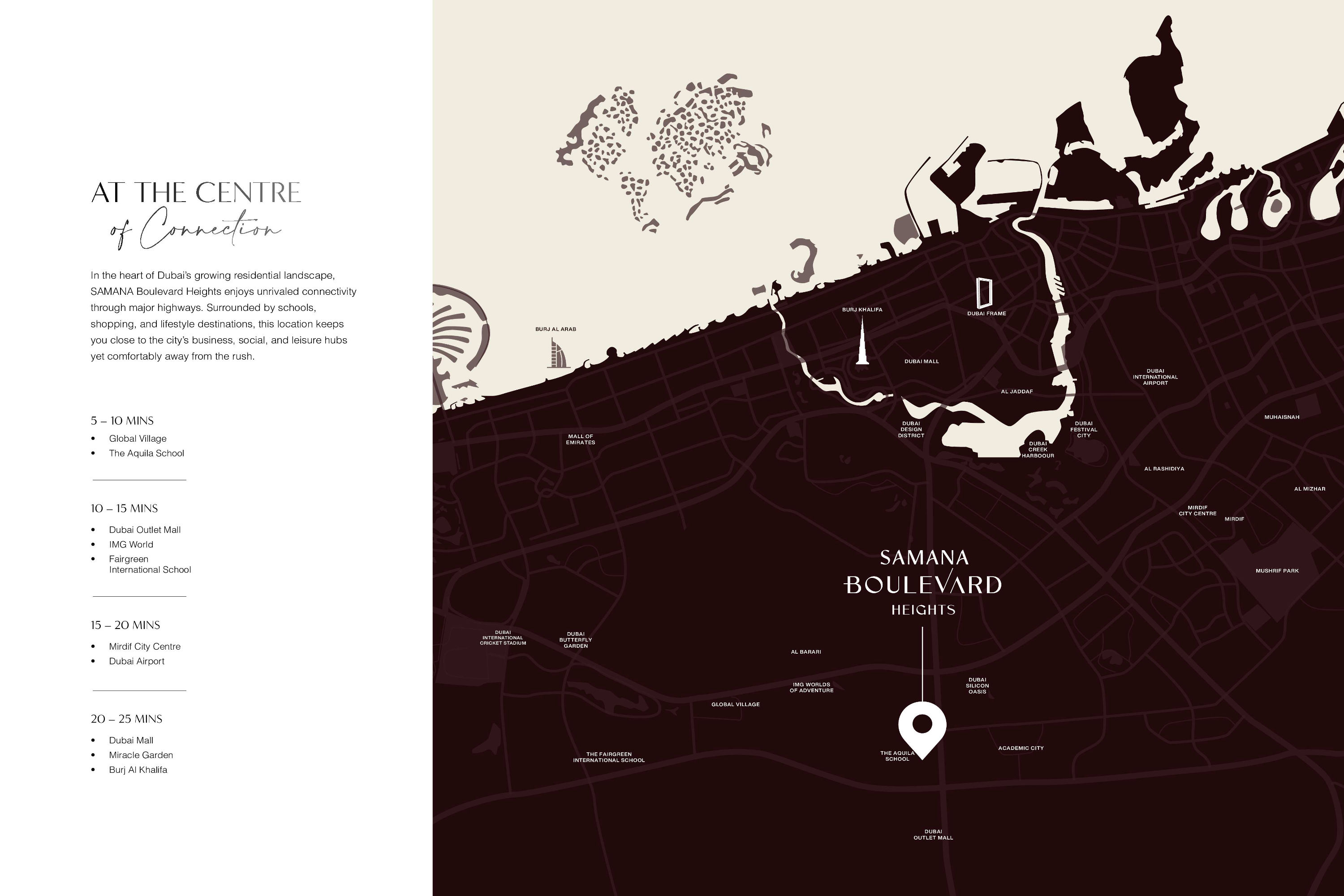 Location map of Samana Boulevard Heights in Dubailand