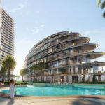 Iconic architecture of Binghatti Aquarise with signature Binghatti design elements