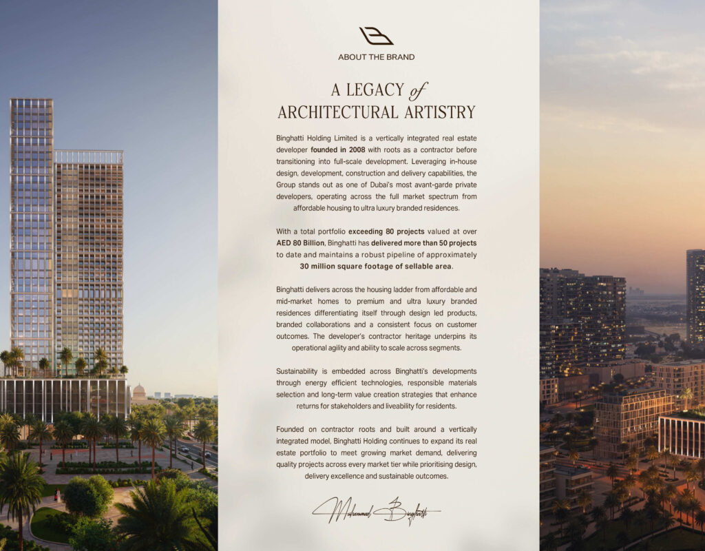 Binghatti Vintage tower exterior in Majan Dubai