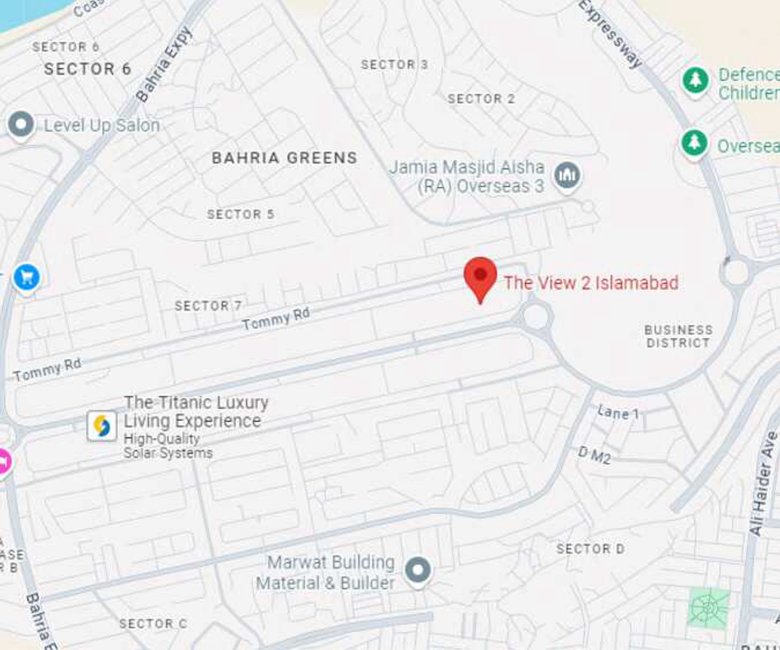 Location map of The View Islamabad in CBD Bahria Town Phase 8