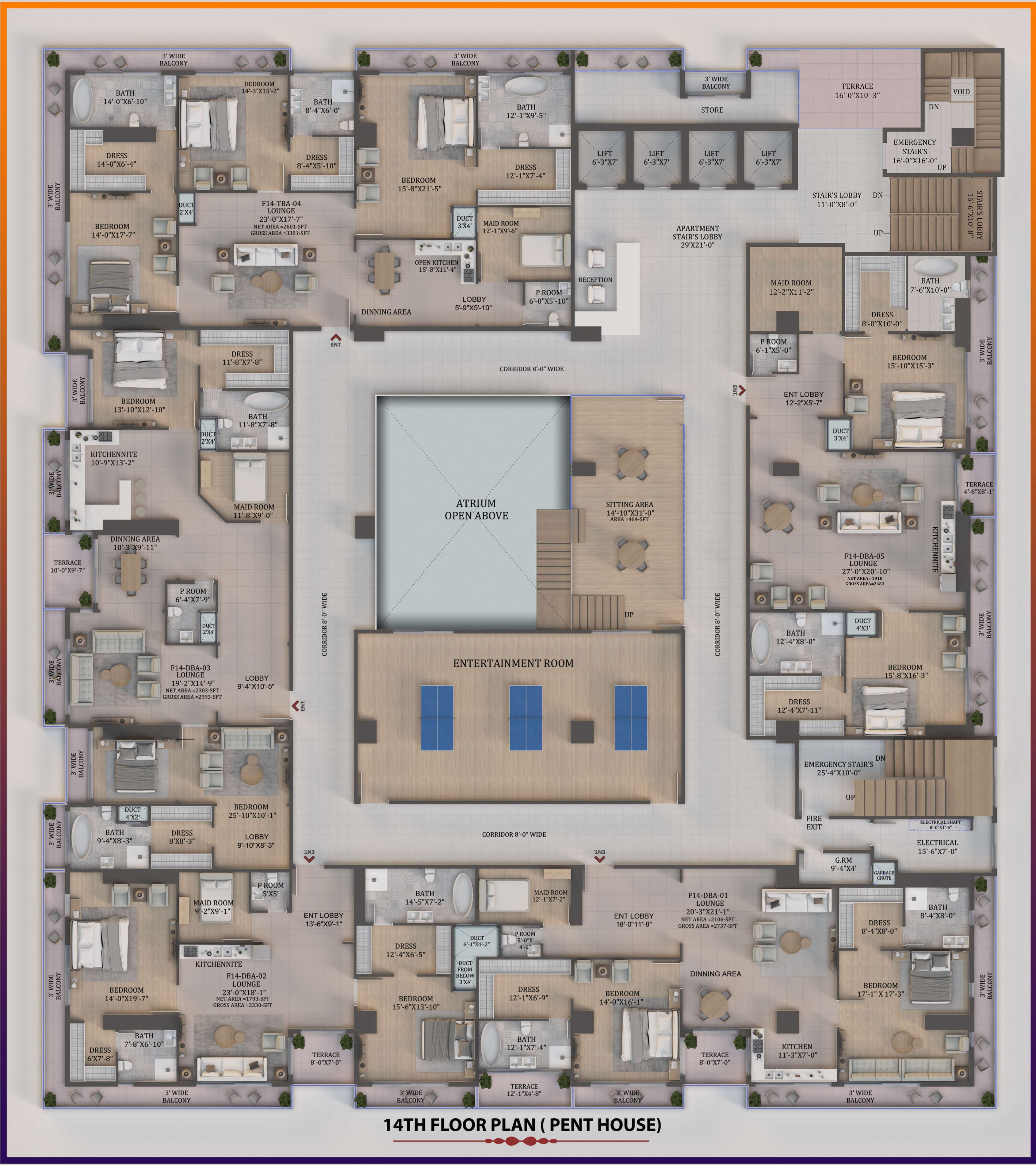 Bahria Sky 2 14th floor penthouse layout design
