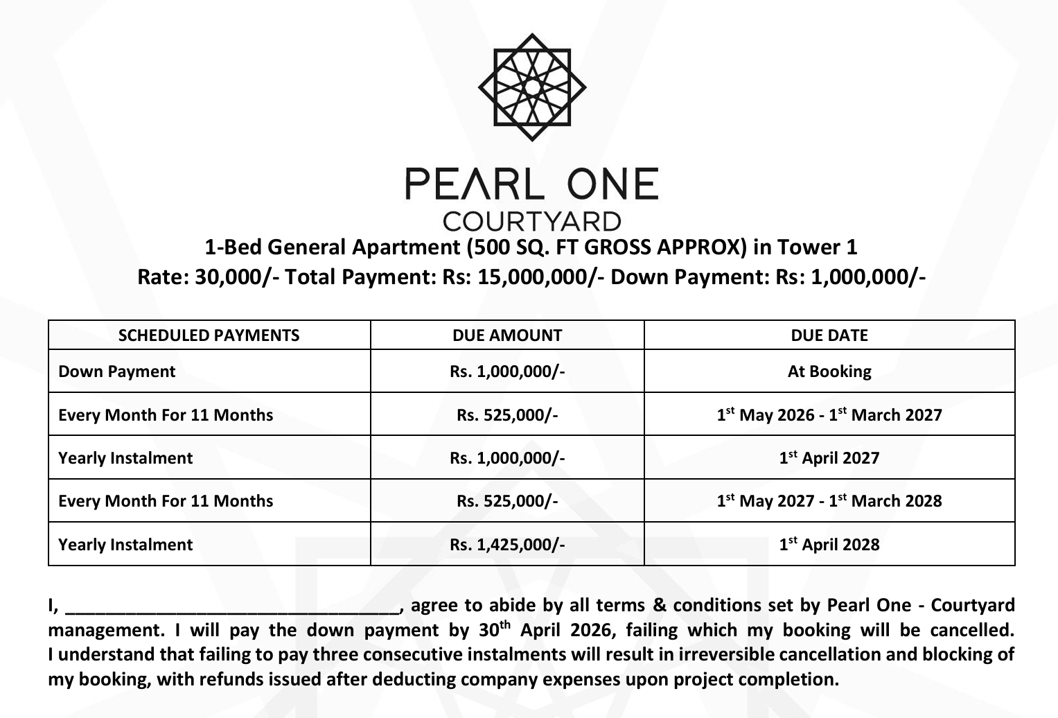 Pearl One Courtyard payment plan